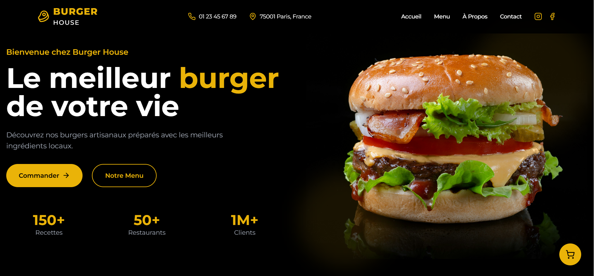 Site vitrine avec système de commande pour restaurant de burger démo